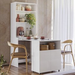 Armário Bancada de Cozinha 2 Portas com Mesa Retrátil Duo Branco - 6