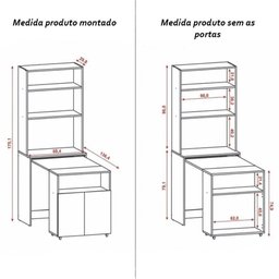 Armário Bancada de Cozinha 2 Portas com Mesa Retrátil Duo Branco - 2