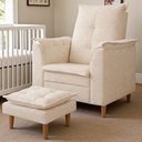 Ver imagem 1 de Poltrona Conforto Amamentação Linho Premium Bege com Mini Puff