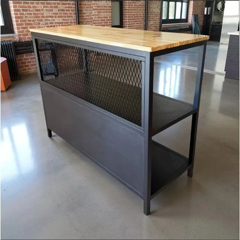 Bancada Ilha para Cozinha Design Industrial 1,30X50MT Tampo Bege Pés Preto
