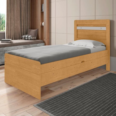Cama com Baú de Solteiro com Colchão Flex Cuiabá Naturalle Off White