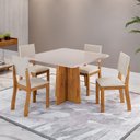 Ver imagem 1 de Conjunto de Mesa de Jantar 4 Lugares Tulipa Tampo de Vidro Mel e Bege