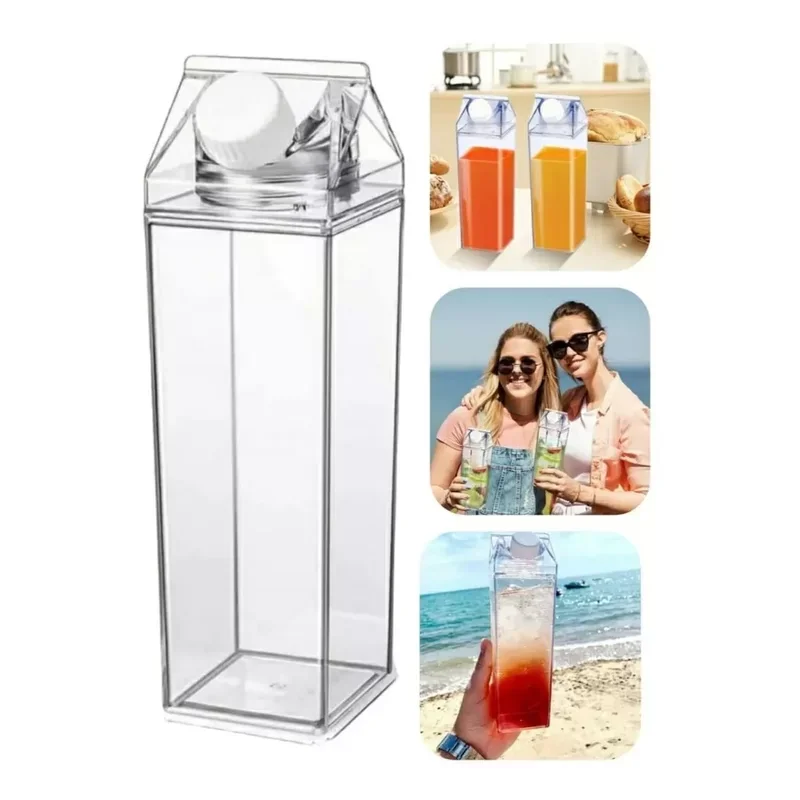 Kit 06 Garrafa Grande Caixa Leite Suco Água Transparente 1l - 6