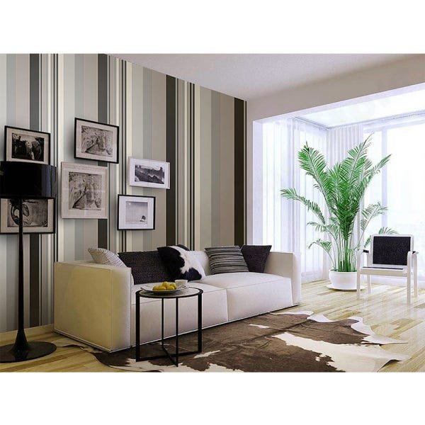 Papel de Parede Lavável -listras Bege, Branco, Prata e Marrom - Rolo com10mx53cm -LMS-PPY-YW95-65055 - 1