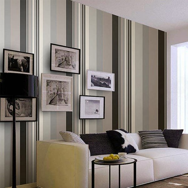 Papel de Parede Lavável -listras Bege, Branco, Prata e Marrom - Rolo com10mx53cm -LMS-PPY-YW95-65055 - 2