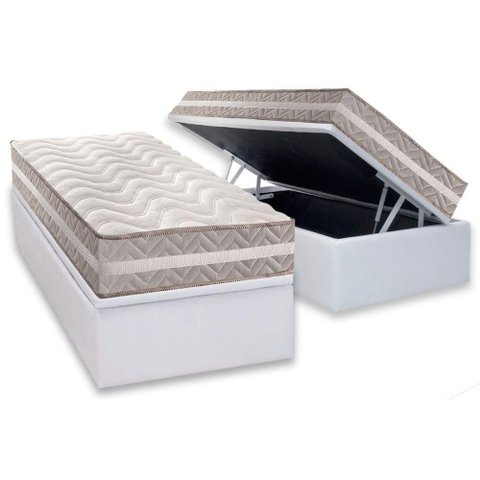 Conjunto Box Baú Solteiro Colchão Espuma Paropas D33 D45- Pro Sono Double Face Prata + Base Crc