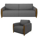 Ver imagem 1 de Kit Sofá 2 Lugares Sala Estar 168cm com Poltrona Flora Pés de Madeira M03 Linho Chumbo - Lyam