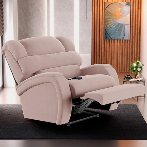 Poltrona do Papai Sala de Cinema Reclinável Kylie Controle Power Elétrico Usb Veludo Rosê G23 Gran B