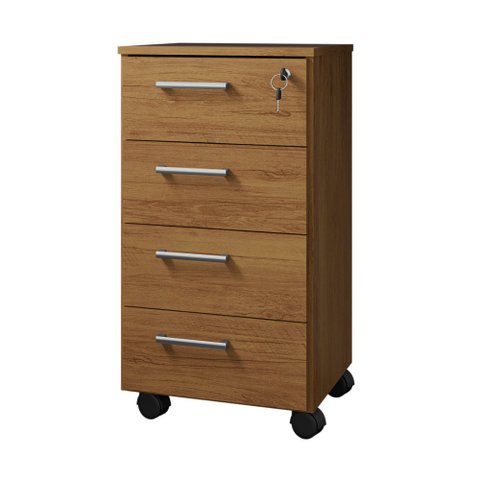 Gaveteiro Organizador Paris 4 Gavetas e Rodinhas Escritório - Freijó