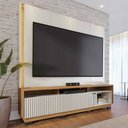 Ver imagem 1 de Estante para Tv até 75 Polegadas Malvinas 2 Portas Ripado com Led Off White Matte/freijó - Pnr Móvei