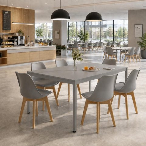 Mesa Cozinha e Refeitório 180cm x 90cm Pés Metal com 6 Cadeiras Siena Pés Madeira Casa Lar
