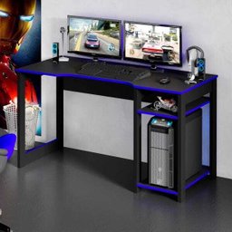 Mesa para Computador Gamer 1,36m com Suporte para Monitores Me4152 Tecno Mobili - Preto/azul - 1