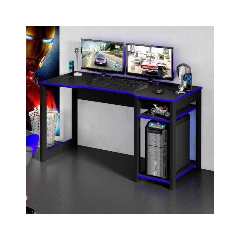 Mesa para Computador Gamer 1,36m com Suporte para Monitores Me4152 Tecno Mobili - Preto/azul