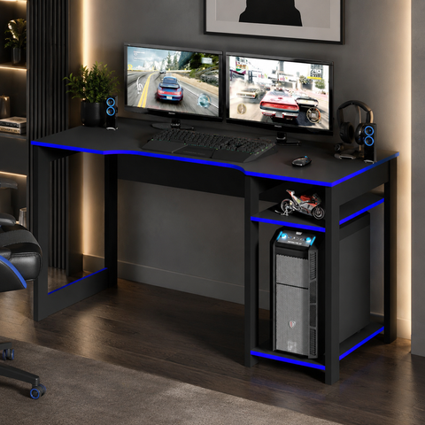 Mesa Gamer para Computador 1,36m com Suporte para Monitores ME4152 Preto/Azul - Tecno Mobili
