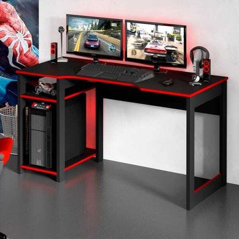 Mesa para Computador Gamer 1,36m com Suporte para Monitores Me4152 Tecno Mobili - Preto/vermelho