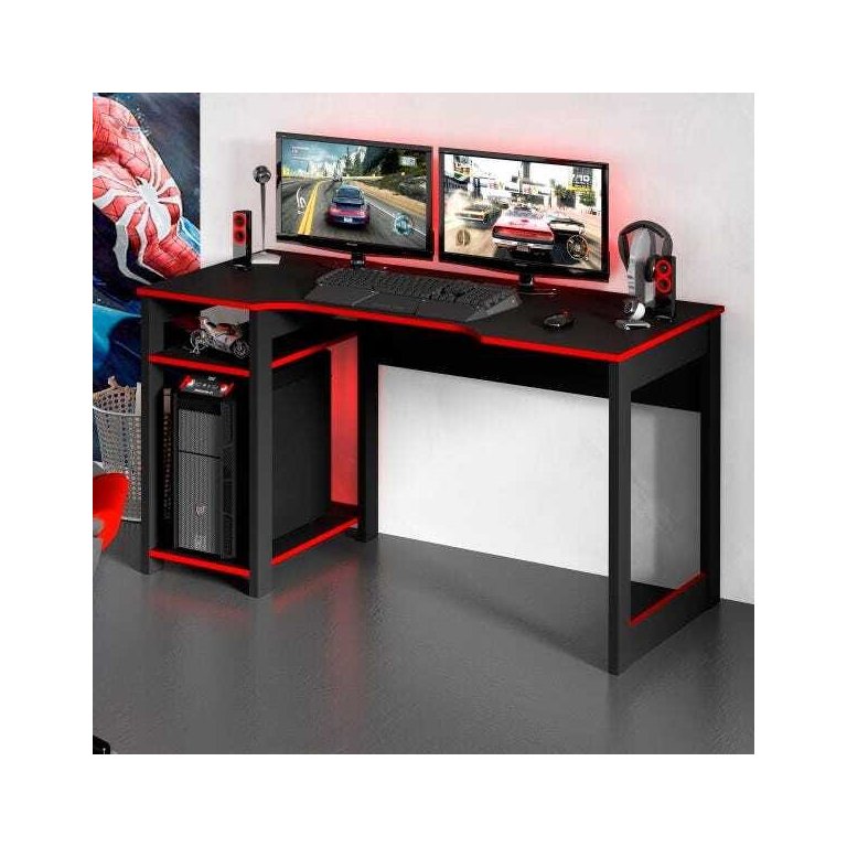Mesa para Computador Gamer 1,36m com Suporte para Monitores Me4152 Tecno Mobili - Preto/vermelho