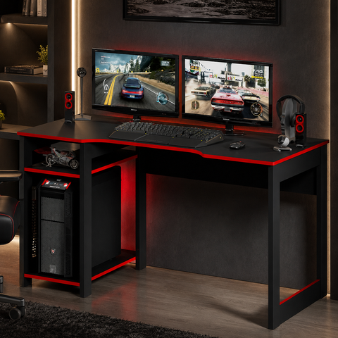 Mesa Gamer para Computador 1,36m com Suporte para 2 Monitores ME4152 Preto/Vermelho - Tecno Mobili