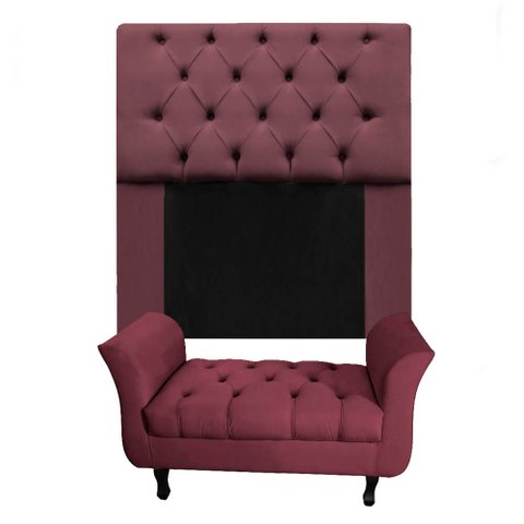 Kit Cabeceira Mirage + Calçadeira Grécia Solteiro 100cm Suede - Ecotec Decor:Vinho