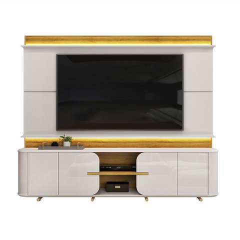 Home Estante Tv 75" Ahri Ripado Canelado 4 Portas com Amortecimento Bali/cedro G18 - Gran Belo