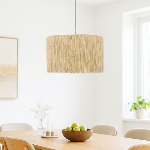 Luminária de Teto Shalon Corda Sisal Natural Palha Moderna:branco