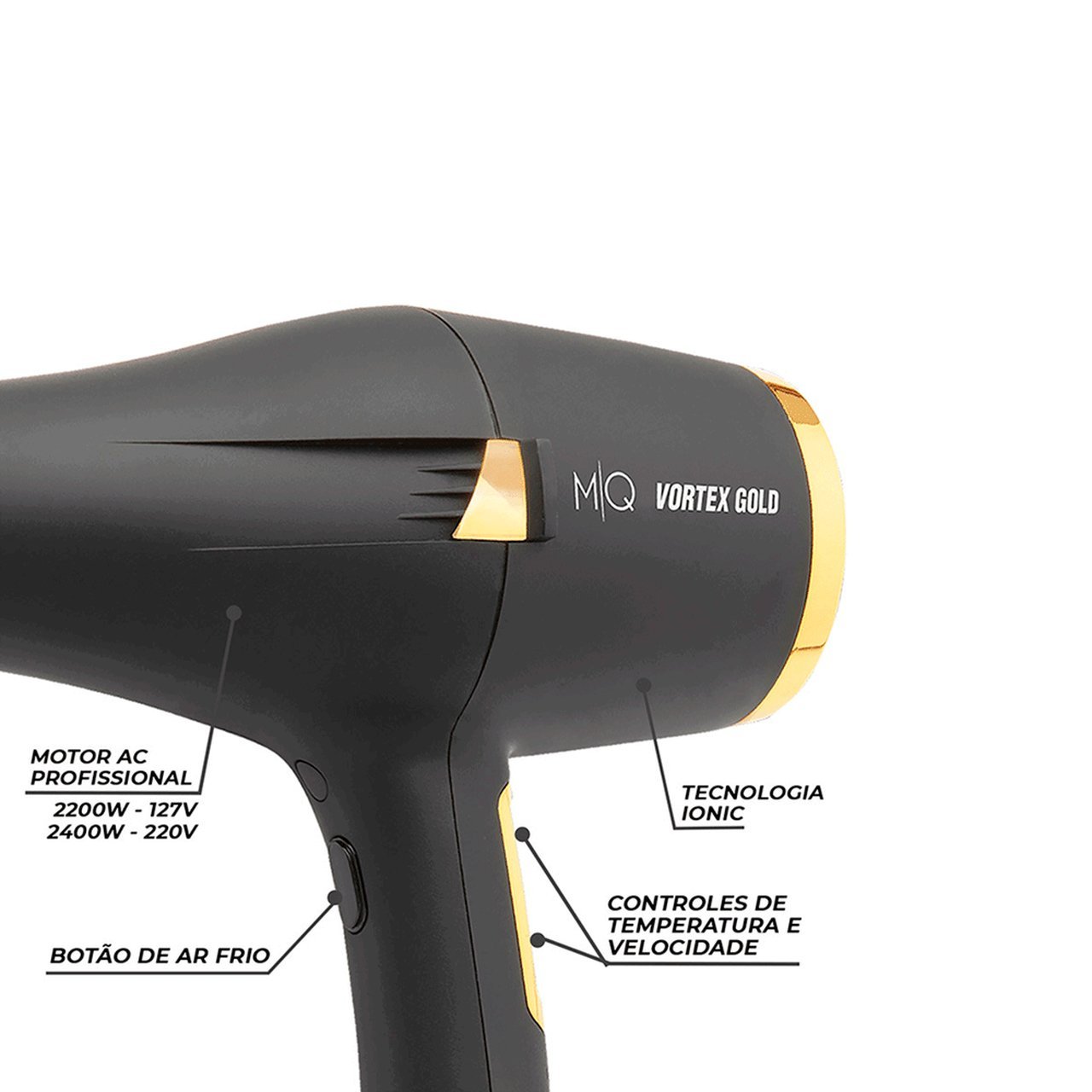 KIT - SECADOR DE CABELO PROFISSIONAL MQ VORTEX GOLD 2400W 220V + PRACHA TAIFF CERAMICA 180ºC BV - 2