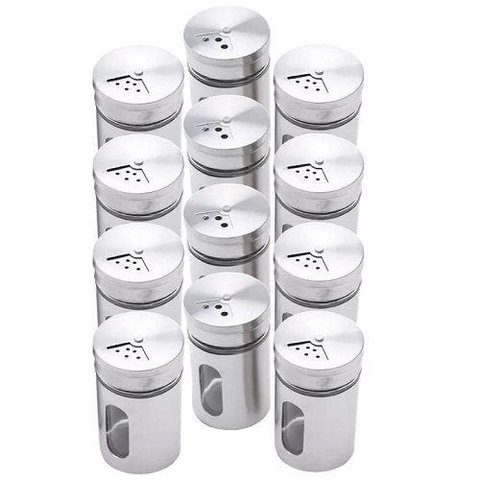 Saleiro e Pimenteiro Vidro e Inox com visor 12 unidades