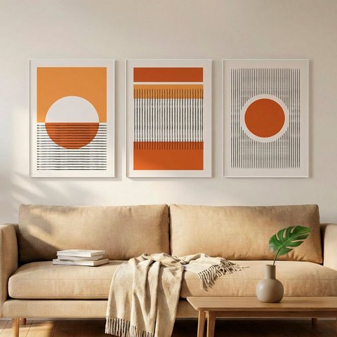 Quadro Decorativo Minimalista Círculos Linhas Boho Moldura Filete:Moldura Branca/60x90