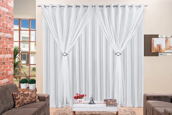 Cortina Jessica Varão Simples 4,00m x 2,80m Voal Com Microfibra Branco - 1