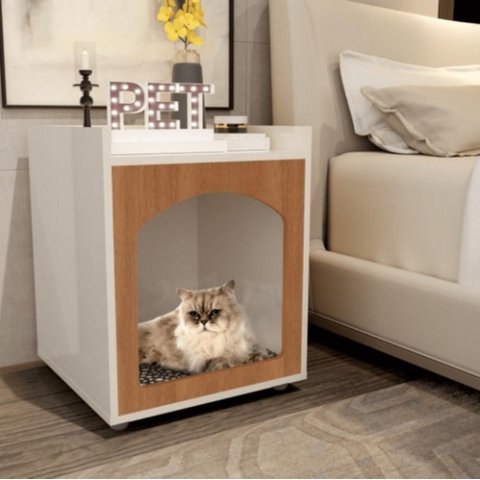 Mesa Cabeceira Casinha de Cachorro/gato Pet Off White/freijó