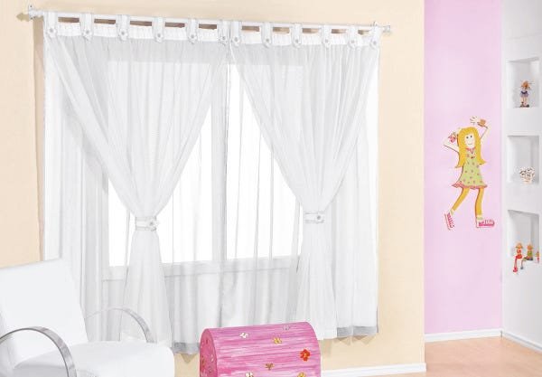 Cortina Juvenil Varão Simples 3,00m x 2,80m Para Menino e Menina Cor:Branco - 1