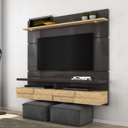 Rack Suspenso Lana para TV de até 50- Titânio/Carvalho - 1