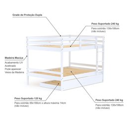 Treliche Casal Casal Eco Madeira Maciça Branco Mobilistore - 3