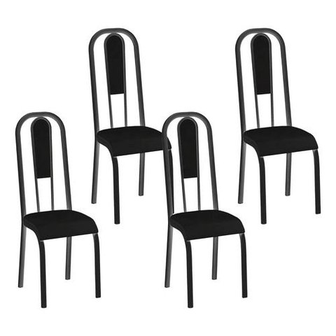 Kit 4 Cadeiras Madri Corino Preto Tubo Preto Fosco