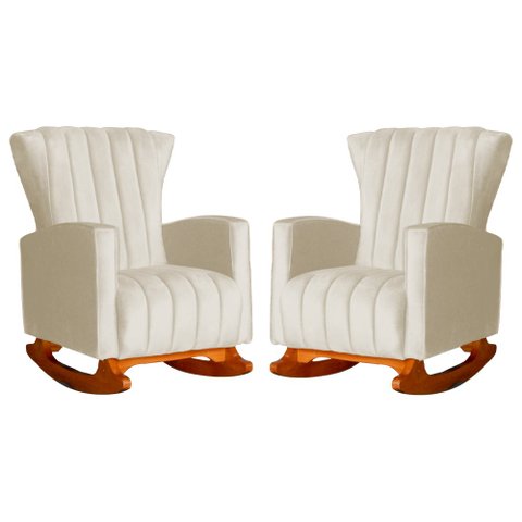 Conjunto 2 Poltronas Estofadas de Balanço Melinda Veludo Bege - LM DECOR