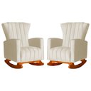 Ver imagem 1 de Conjunto 2 Poltronas Estofadas de Balanço Melinda Veludo Bege - LM DECOR
