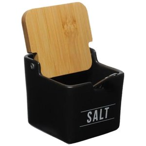 Saleiro Salt Manhattan Tampa de Bambu e Colher Preto 240ml