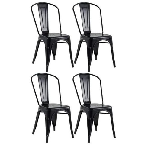 Kit com 4 Cadeiras Tolix Preto Fosco Industrial ? Durável, Moderna e Versátil para Sala, Cozinha