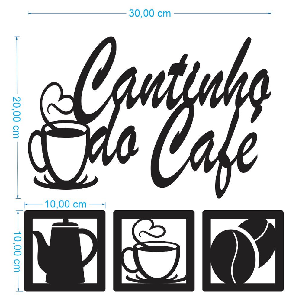 Kit Cantinho do Café 4 Peças 30cm Quadro Placa Decorativa Vazada Decoração Cozinha MDF 3mm Com Dupla - 2