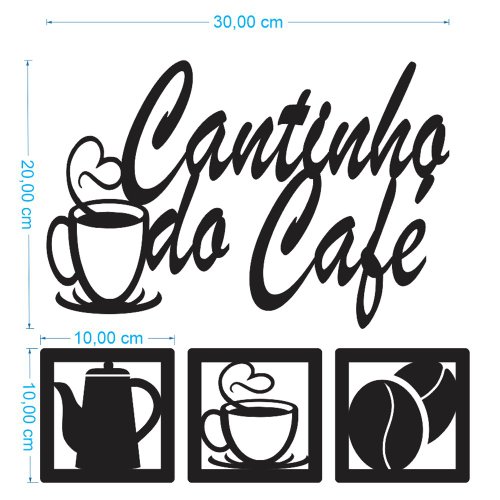 Cantinho Do Café Kit 4 Peças Decoração Cozinha Mdf 3mm Preto