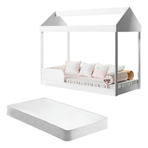 Cama Montessoriana Infantil com Colchão Incluso Casinha Proteção Lateral Cor Branca