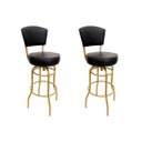 Ver imagem 1 de Kit 2 Banquetas Alta Bar Giratória com Encosto cor Dourado fosco Assento grosso Confortável preto Po