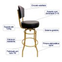 Ver imagem 2 de Kit 2 Banquetas Alta Bar Giratória com Encosto cor Dourado fosco Assento grosso Confortável preto Po