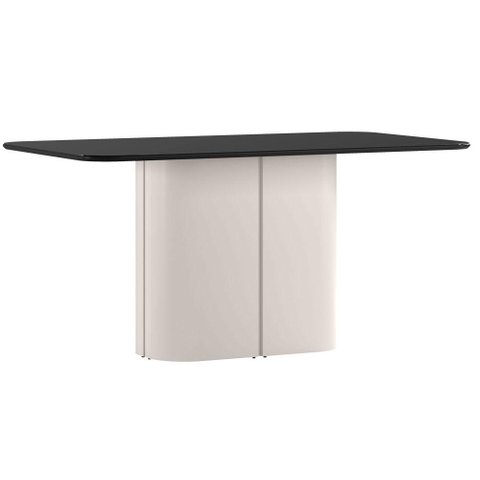 Mesa de Jantar Serena 160x90 cm com Vidro Off White Preto - New Ceval