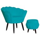 Ver imagem 1 de Jogo Poltrona Estofada Com 1 Puff Pés Palito Clínica Pétala Suede Azul Turquesa - LM DECOR