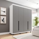 Ver imagem 1 de Roupeiro Solteiro Madri 4 Portas 4 Gavetas 161x214cm Cinza/Branco 250701