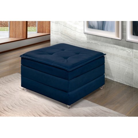 Puff que Vira Cama Solteiro Azul Estofado D23 com Rodízios e Bau Decoração