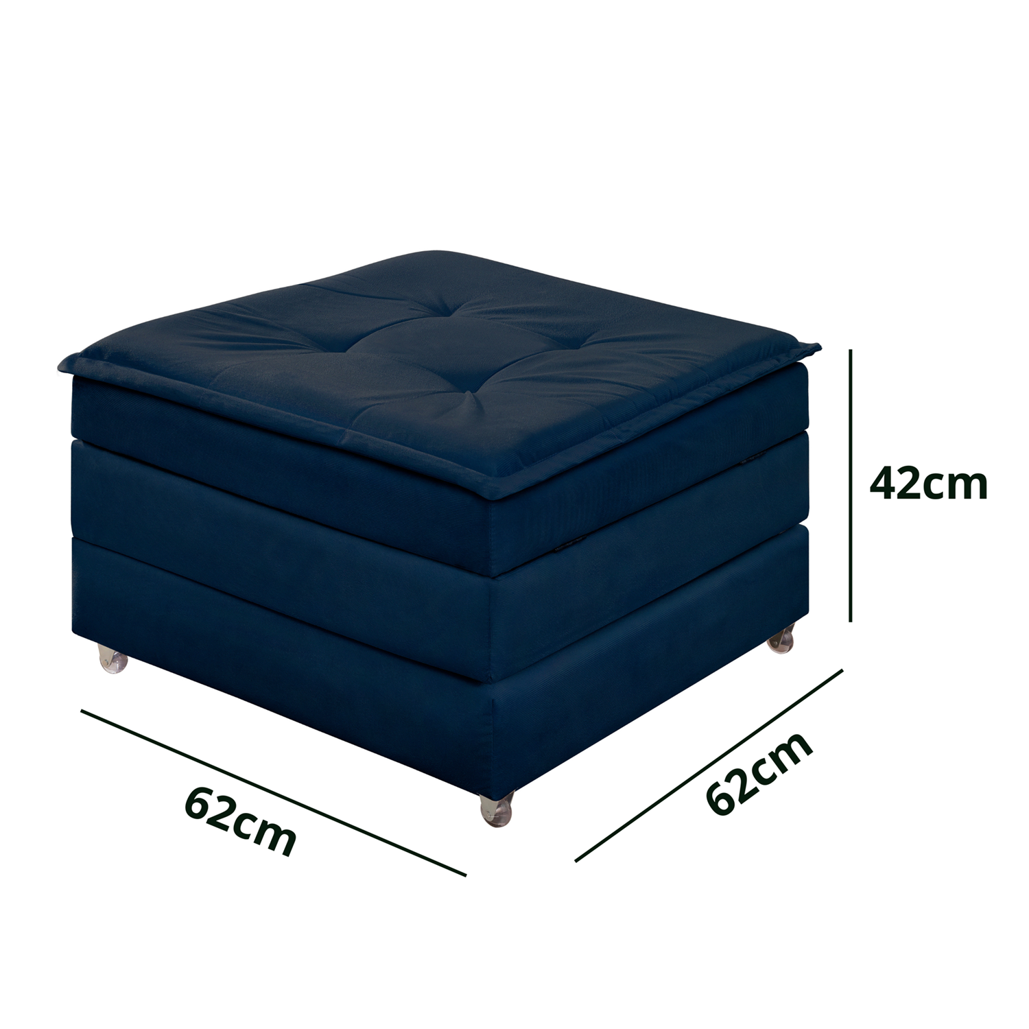 Puff que Vira Cama Solteiro com Rodinha com Bau Decoração para Sala Quarto Apartamento Estofado:azul - 9