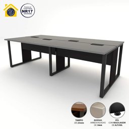 Plataforma de Trabalho 4 Lugares Cs Pre 2,40m Pés Metal F5 Cor:cinza Sagrado com Preto - 5