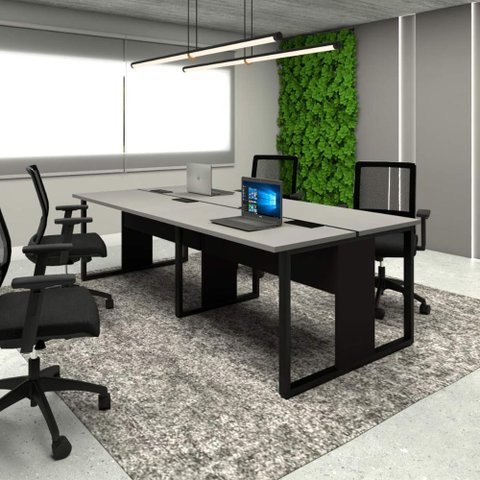 Plataforma de Trabalho 4 Lugares Cs Pre 2,40m Pés Metal F5 Cor:cinza Sagrado com Preto