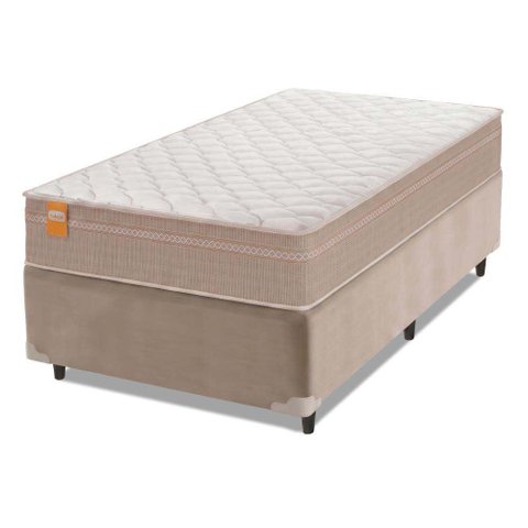Cama Box Solteiro Colchão Molas Qatar 88x188x60cm Bege/Branco Inducol